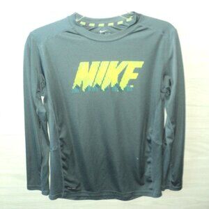 Nike Dri-Fit Tee Boy's Size XL T Shirt Green/ Lime Logo Long Sleeves Polyester